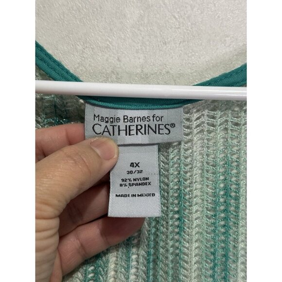 CATHERINES Fish-Knit Like Green Cardigan Cover-up Textured Stretchy Beach Sz 4X - Picture 3 of 6